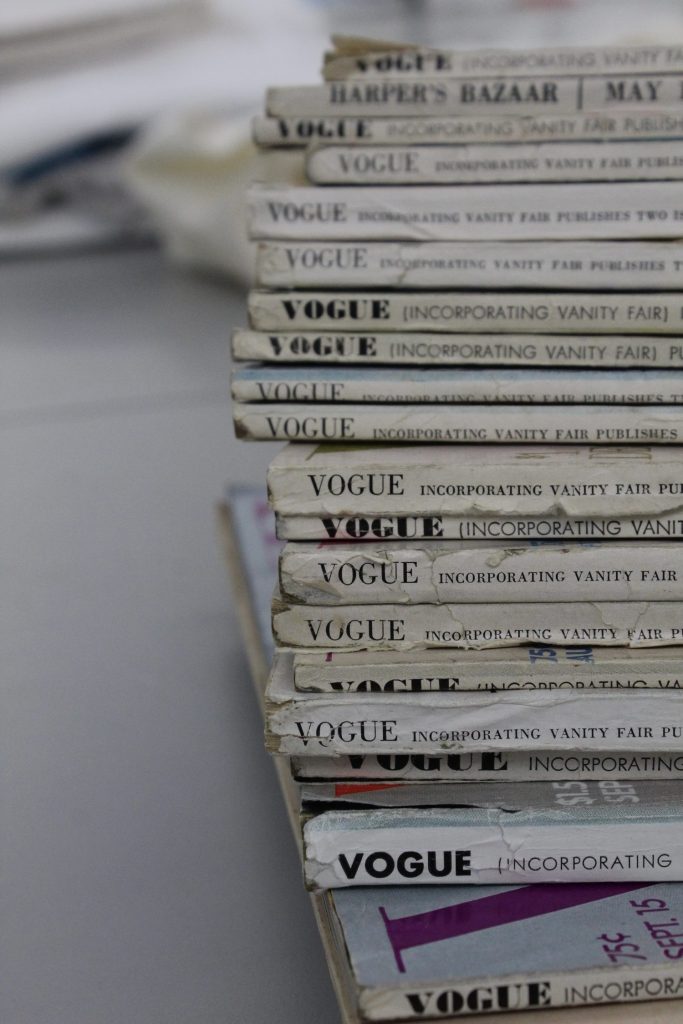 A stack of vogue magazines